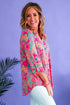 Plus Size Paisley Print V Neck Roll Tab Sleeve Blouse
